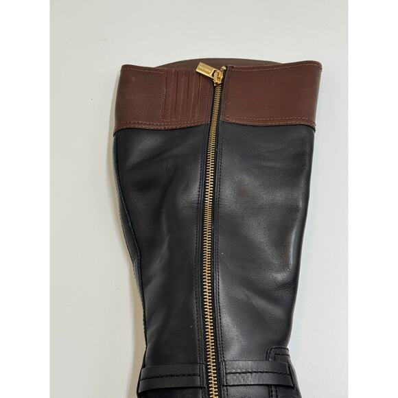 Michael Kors · 7M · Tall Riding Boots · Genuine Leather · Black/Brown · Gold MK - Picture 12 of 13